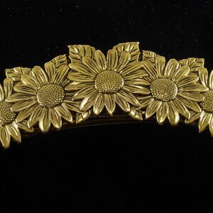 Hair Barrette Gold Tone Metal Sunflower Top Hair Accessory 1"x 3 1/2"